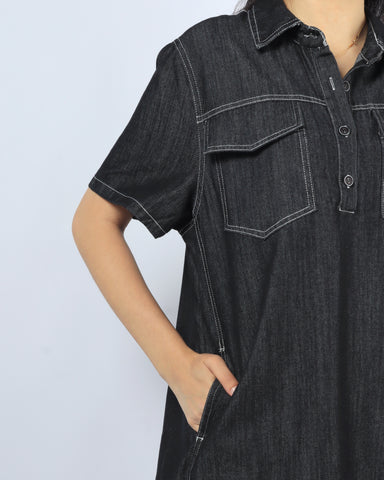 Flap Pocket Denim Shirt Dress