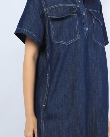 Flap Pocket Denim Shirt Dress