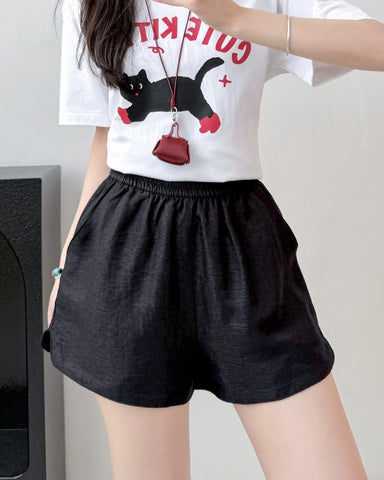 Side Split A Line Shorts Black