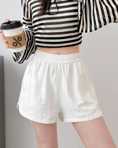 Side Split A Line Shorts White