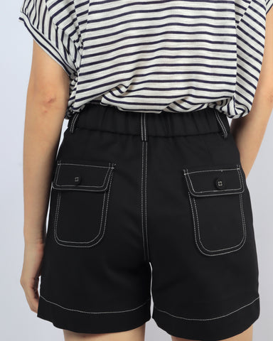 Contrast Stitch Shorts - Black