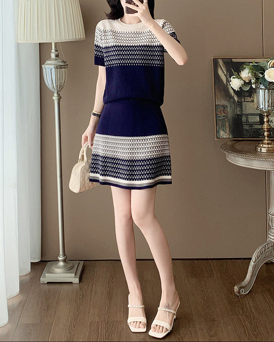 Jacquard Knit Top and Skirt Set, women's set - Ferlicious Singapore