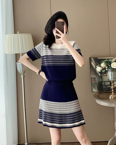 Jacquard Knit Top and Skirt Set