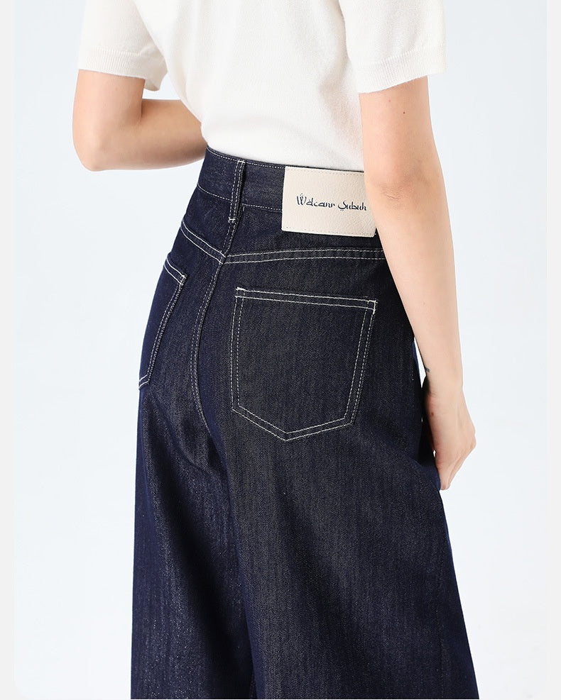 Lyocell Denim Wide Leg Pants in denim blue, Ferlicious Singapore