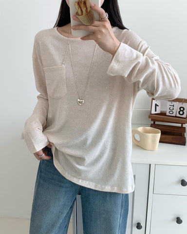 Lyocell Linen Pocket Long Sleeve Top - Oatmeal