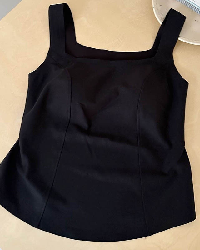 Padded Square Neck Bra Tank - Black