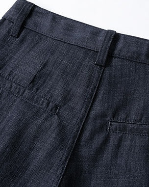 Pleated Front Denim Shorts in denim blue, Ferlicious Singapore