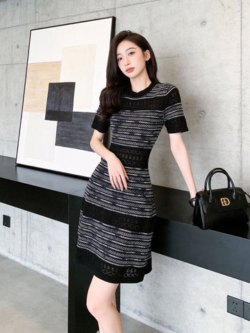 Pointelle Knit A-Line Mini Dress