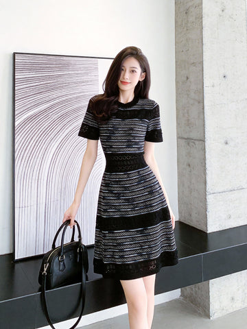 Pointelle Knit A-Line Mini Dress