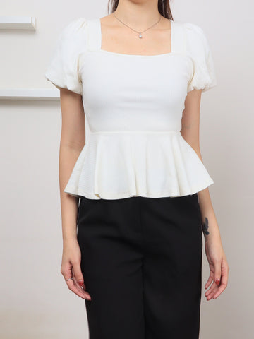 Ribbed Cotton Square Neck Top - White