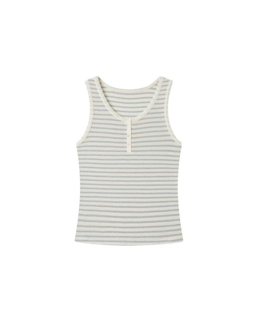 Ribbed Henley Tank - Blue Stripe