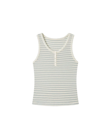 Ribbed Henley Tank - Blue Stripe