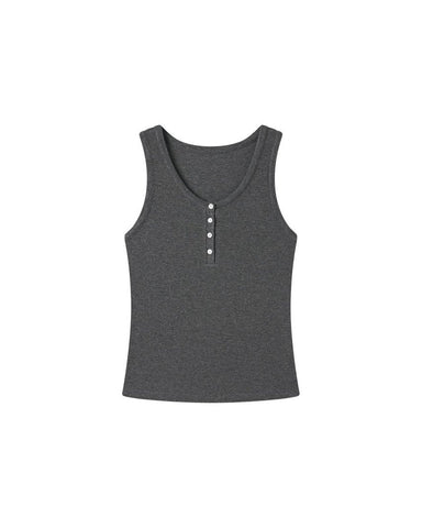 Ribbed Henley Tank - Charcoal