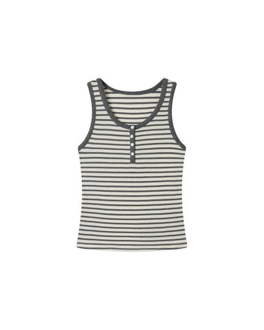 Ribbed Henley Tank - Grey Stripe