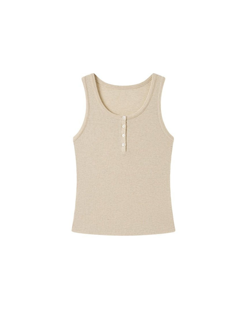 Ribbed Henley Tank - Oatmeal