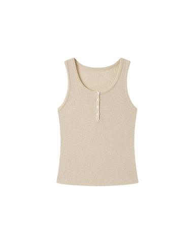 Ribbed Henley Tank - Oatmeal