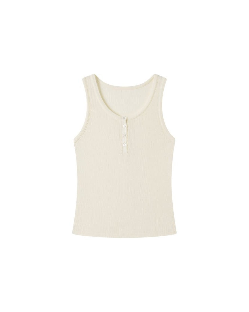 Ribbed Henley Tank - Ivory