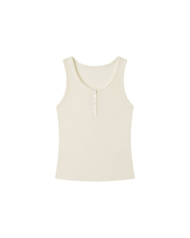 Ribbed Henley Tank - Ivory