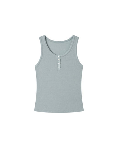 Ribbed Henley Tank - Grey Blue