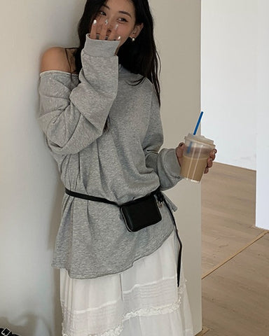 Rolled Edge Off Shoulder Sweatshirt