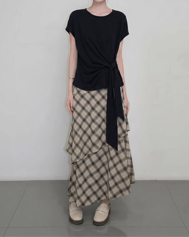 Side Tie Knot Top Black front view