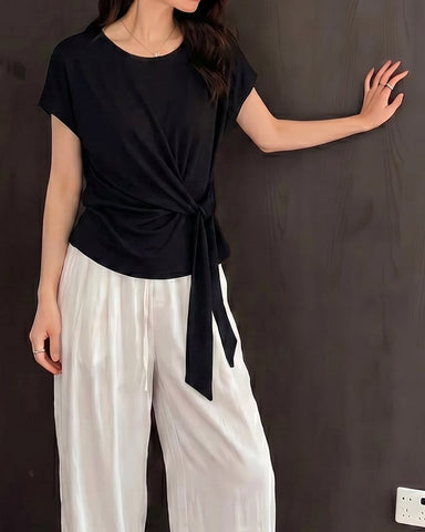Side Tie Knot Top Black knot detail