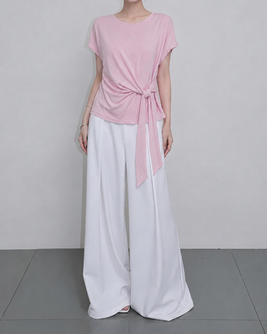 Side Tie Knot Top Pink front view