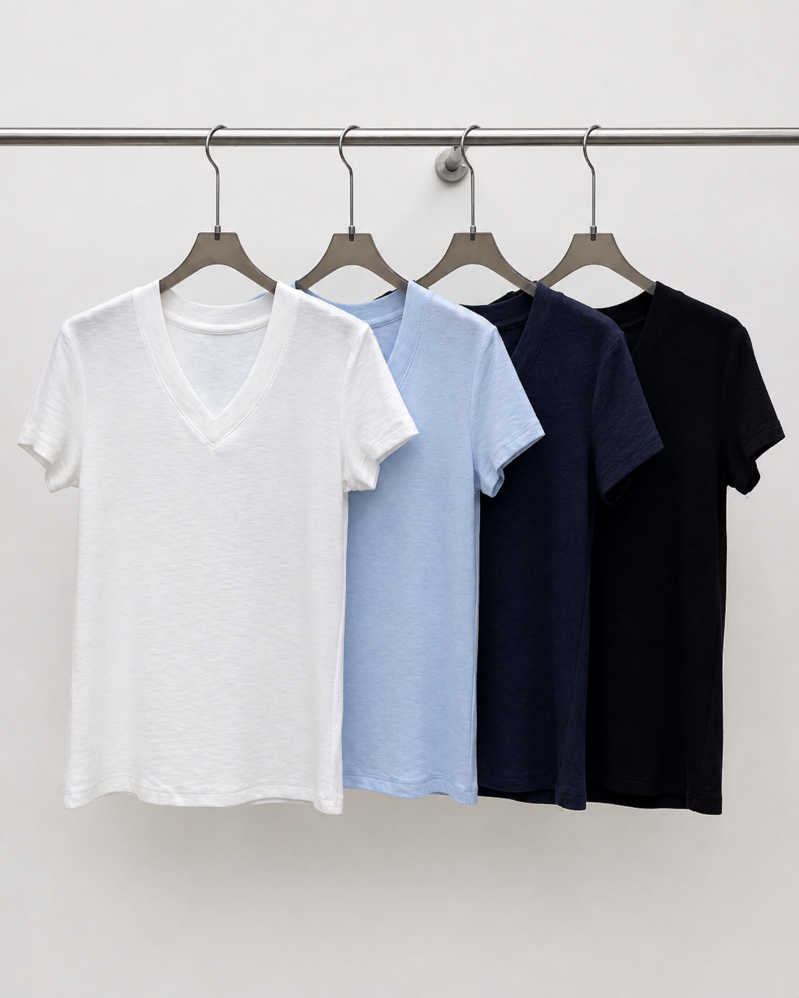 Slub Cotton V Neck Tee Light Blue colour range