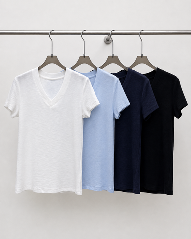 Slub Cotton V Neck Tee Light Blue colour range