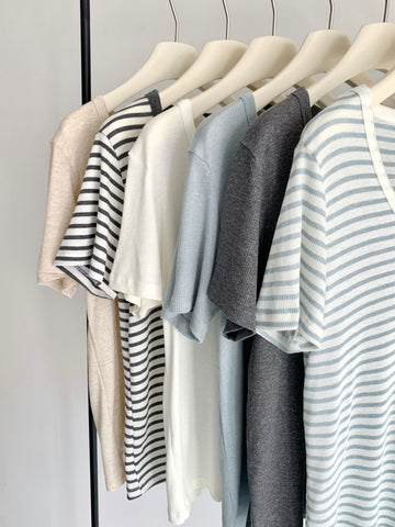 U Neck Ribbed Linen Tee