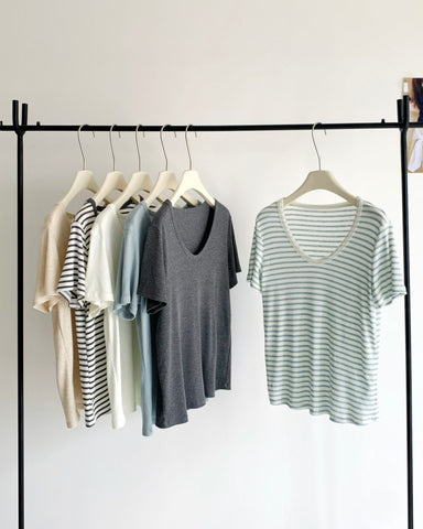 U Neck Ribbed Linen Tee
