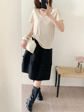 U Neck Ribbed Linen Tee
