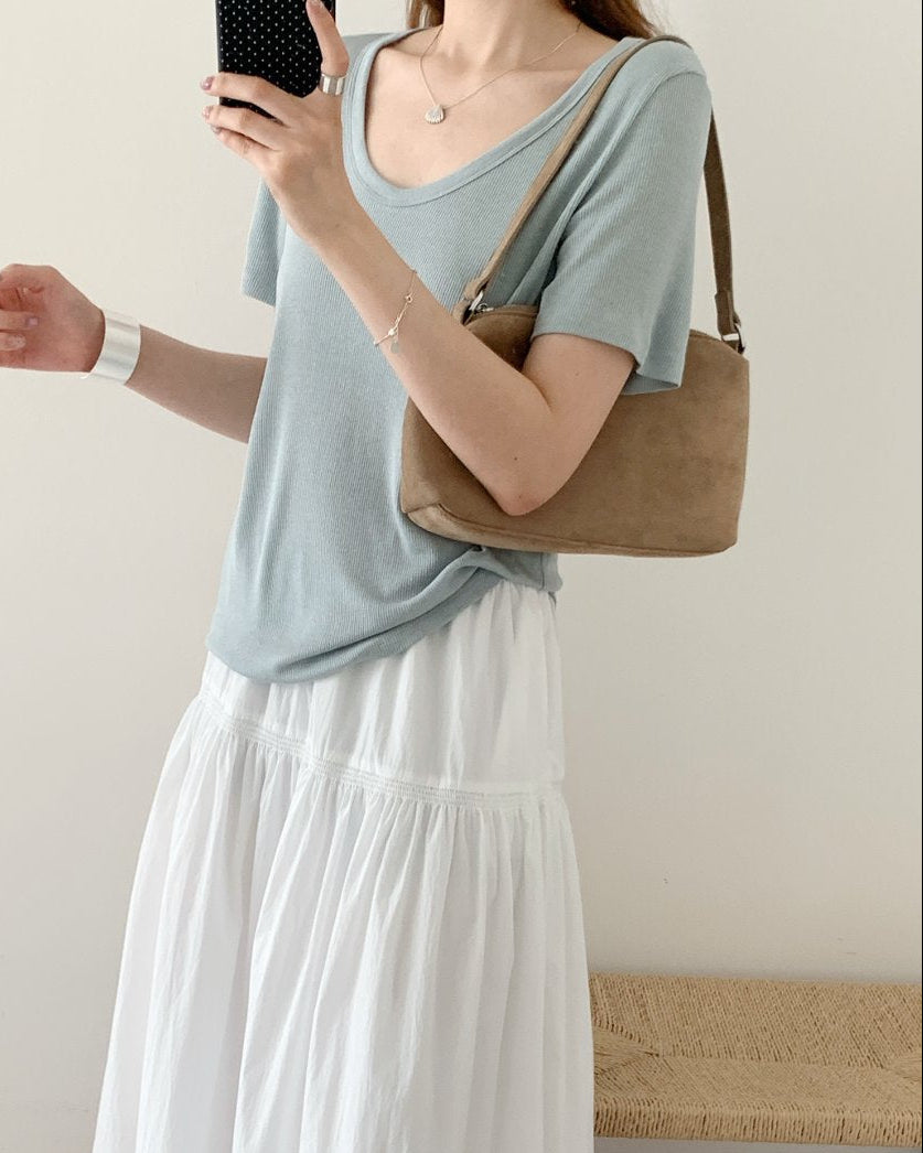 U Neck Ribbed Linen Tee - Ferlicious Singapore (view 3)