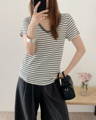 U Neck Ribbed Linen Tee