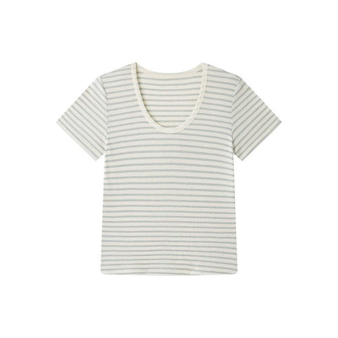 U Neck Ribbed Linen Tee