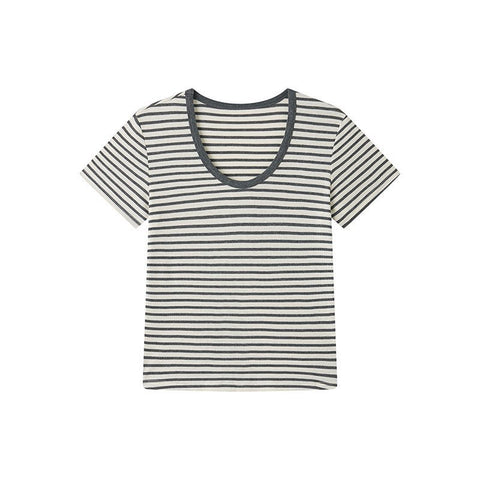 U Neck Ribbed Linen Tee