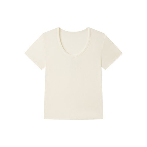 U Neck Ribbed Linen Tee