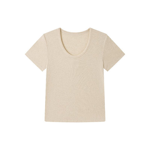 U Neck Ribbed Linen Tee