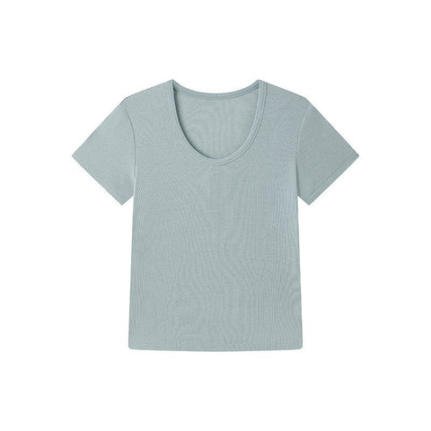 U Neck Ribbed Linen Tee