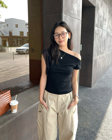 One Shoulder Slant Neck Top