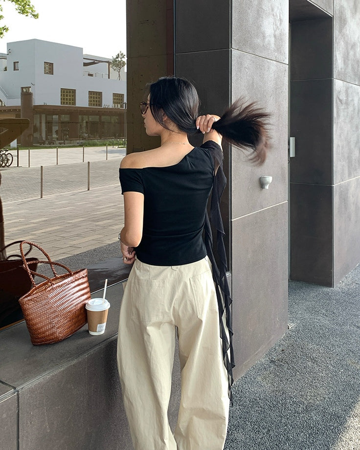 One Shoulder Slant Neck Top