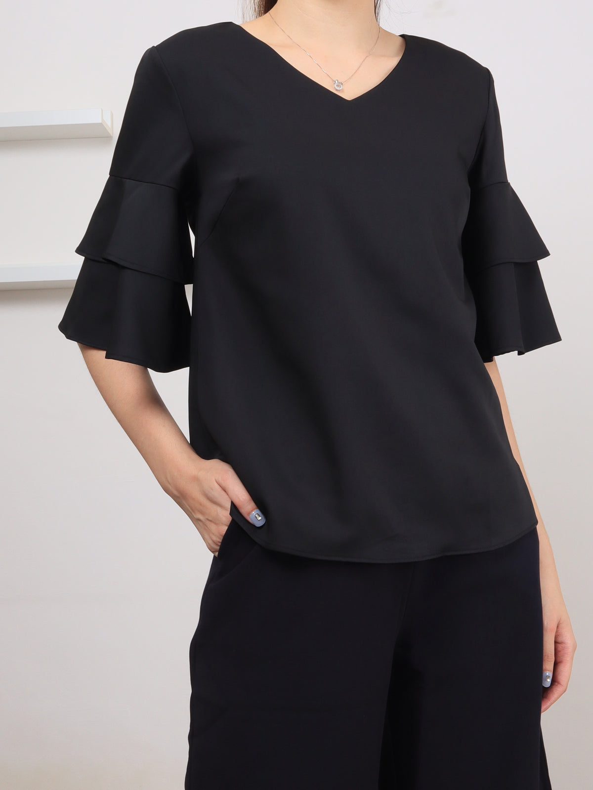 Trumpet Sleeve Top - Black