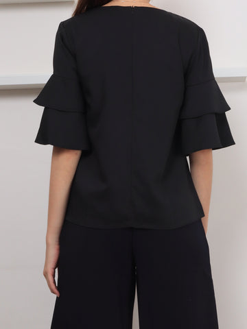 Trumpet Sleeve Top - Black