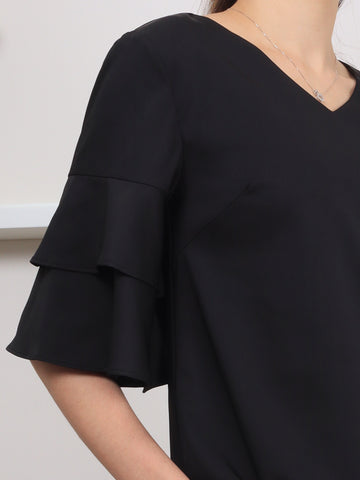 Trumpet Sleeve Top - Black