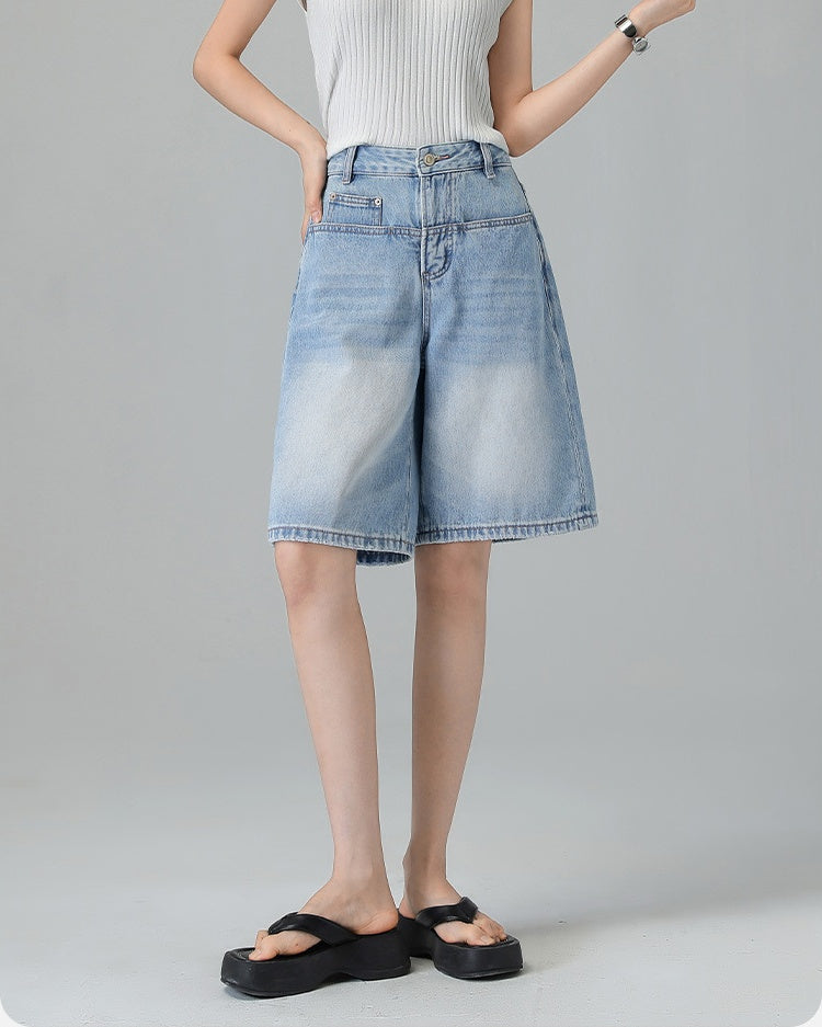 Turkish Washed A Line Denim Shorts in light blue, Ferlicious Singapore