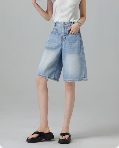 Turkish Washed A Line Denim Shorts in light blue, Ferlicious Singapore
