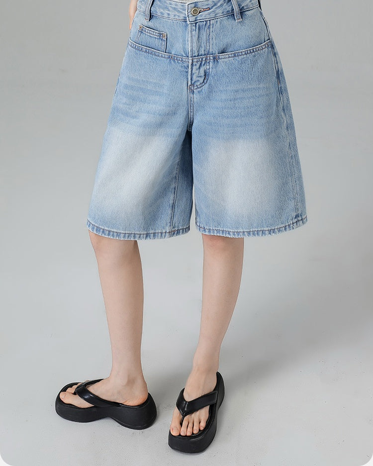 Turkish Washed A Line Denim Shorts in light blue, Ferlicious Singapore