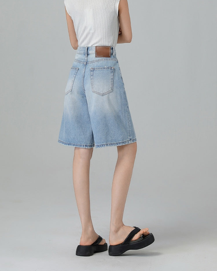 Turkish Washed A Line Denim Shorts in light blue, Ferlicious Singapore