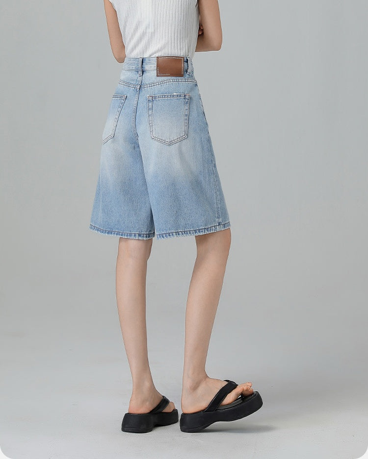 Turkish Washed A Line Denim Shorts in light blue, Ferlicious Singapore