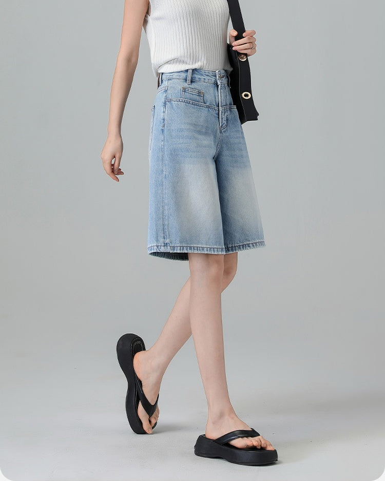 Turkish Washed A Line Denim Shorts in light blue, Ferlicious Singapore